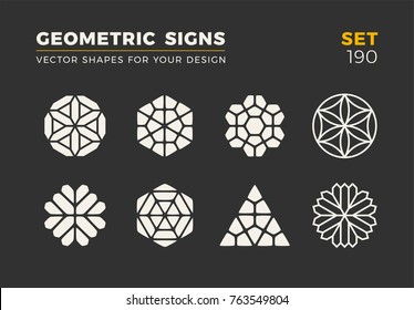 Set of eight minimalistic trendy shapes. Stylish vector logo emblems for Your design. Simple universal geometric signs collection.