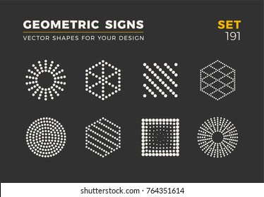 Set of eight minimalistic trendy shapes. Stylish vector logo emblems for Your design. Simple universal geometric signs collection.