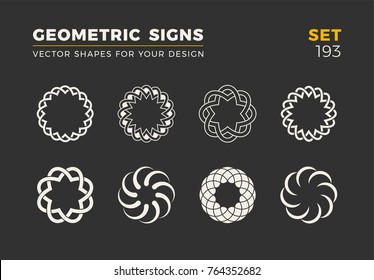 Set of eight minimalistic trendy shapes. Stylish vector logo emblems for Your design. Simple universal geometric signs collection.