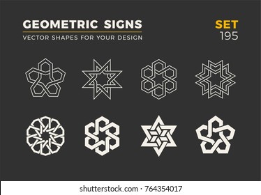 Set of eight minimalistic trendy shapes. Stylish vector logo emblems for Your design. Simple universal geometric signs collection.