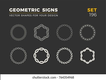 Set of eight minimalistic trendy shapes. Stylish vector logo emblems for Your design. Simple geometric signs collection.