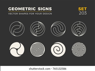 Set of eight minimalistic trendy shapes. Stylish vector logo emblems for Your design. Simple universal geometric signs collection.