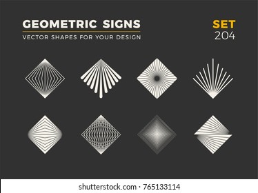 Set of eight minimalistic trendy shapes. Stylish vector logo emblems for Your design. Simple universal geometric signs collection.
