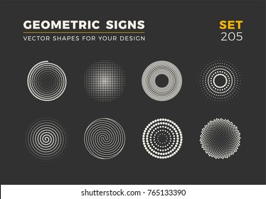 Set of eight minimalistic trendy shapes. Stylish vector logo emblems for Your design. Simple universal geometric signs collection.