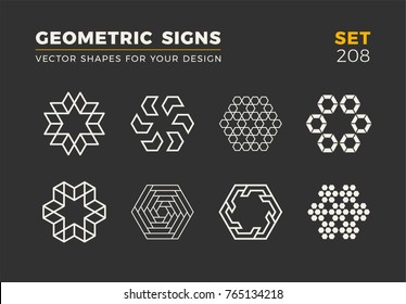 Set of eight minimalistic trendy shapes. Stylish vector logo emblems for Your design. Simple universal geometric signs collection.