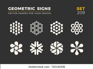 Set of eight minimalistic trendy shapes. Stylish vector logo emblems for Your design. Simple universal geometric signs collection.