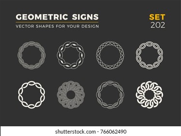 Set of eight minimalistic trendy shapes. Stylish vector logo emblems for Your design. Simple universal geometric signs collection.