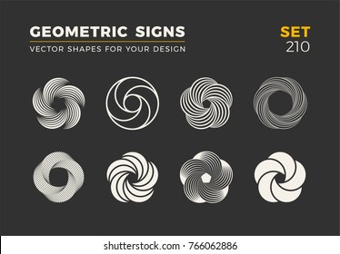 Set of eight minimalistic trendy shapes. Stylish vector logo emblems for Your design. Simple universal geometric signs collection.