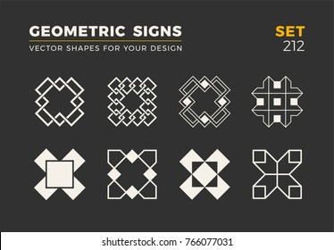 Set of eight minimalistic trendy shapes. Stylish vector logo emblems for Your design. Simple universal geometric signs collection.