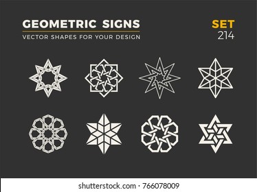 Set of eight minimalistic trendy shapes. Stylish vector logo emblems for Your design. Simple universal geometric signs collection.