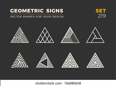 Set of eight minimalistic trendy shapes. Stylish vector logo emblems for Your design. Simple universal geometric signs collection.