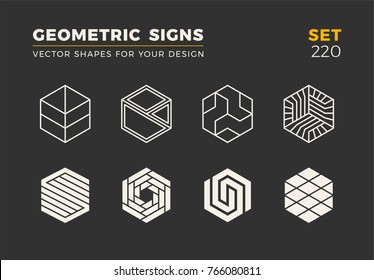 Set of eight minimalistic trendy shapes. Stylish vector logo emblems for Your design. Simple universal geometric signs collection.