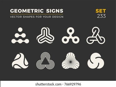 Set of eight minimalistic trendy shapes. Stylish vector logo emblems for Your design. Simple universal geometric signs collection.