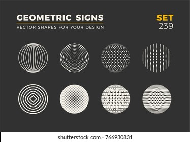 Set von acht minimalistischen trendigen Formen. Stilvolle Vektorlogo-Embleme für Ihr Design. Einfache Sammlung universeller geometrischer Zeichen.