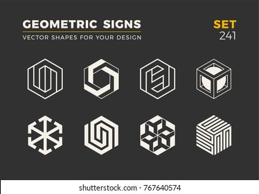 Set of eight minimalistic trendy shapes. Stylish vector logo emblems for Your design. Simple universal geometric signs collection.