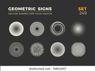 Set of eight minimalistic trendy shapes. Stylish vector logo emblems for Your design. Simple universal geometric signs collection.