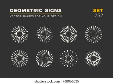 Set of eight minimalistic trendy shapes. Stylish vector logo emblems for Your design. Simple universal geometric signs collection.