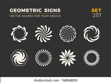 Set of eight minimalistic trendy shapes. Stylish vector logo emblems for Your design. Simple universal geometric signs collection.
