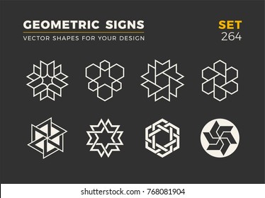 Set of eight minimalistic trendy shapes. Stylish vector logo emblems for Your design. Simple universal geometric signs collection.