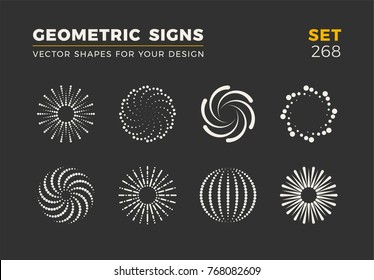 Set of eight minimalistic trendy shapes. Stylish vector logo emblems for Your design. Simple universal geometric signs collection.