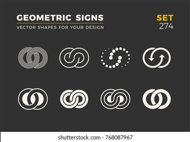 Set of eight minimalistic trendy shapes. Stylish vector logo emblems for Your design. Simple universal geometric signs collection.