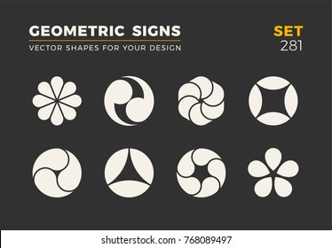 Set of eight minimalistic trendy shapes. Stylish vector logo emblems for Your design. Simple universal geometric signs collection.