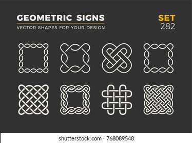 Set of eight minimalistic trendy shapes. Stylish vector logo emblems for Your design. Simple universal geometric signs collection.