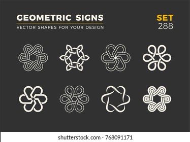 Set of eight minimalistic trendy shapes. Stylish vector logo emblems for Your design. Simple universal geometric signs collection.