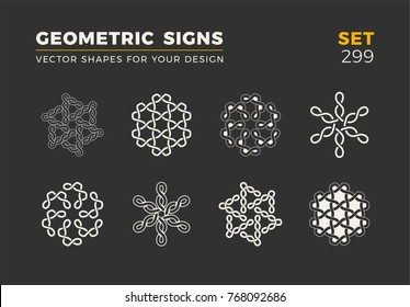 Set of eight minimalistic trendy shapes. Stylish vector logo emblems for Your design. Simple universal geometric signs collection.
