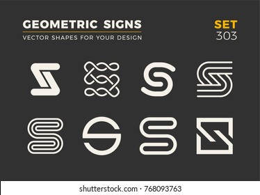 Set of eight minimalistic trendy shapes. Stylish vector logo emblems for Your design. Simple universal geometric signs collection.