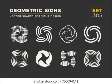 Set of eight minimalistic trendy shapes. Stylish vector logo emblems for Your design. Simple universal geometric signs collection.