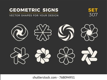 Set of eight minimalistic trendy shapes. Stylish vector logo emblems for Your design. Simple universal geometric signs collection.