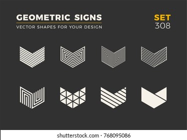 Set of eight minimalistic trendy shapes. Stylish vector logo emblems for Your design. Simple universal geometric signs collection.