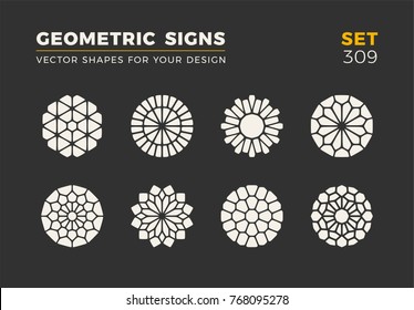 Set of eight minimalistic trendy shapes. Stylish vector logo emblems for Your design. Simple universal geometric signs collection.