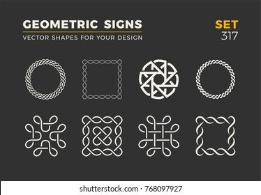 Set of eight minimalistic trendy shapes. Stylish vector logo emblems for Your design. Simple universal geometric signs collection.