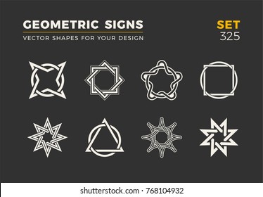 Set of eight minimalistic trendy shapes. Stylish vector logo emblems for Your design. Simple universal geometric signs collection.