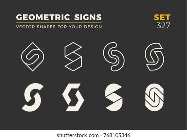 Set von acht minimalistischen trendigen Formen. Stilvolle Vektorlogo-Embleme für Ihr Design. Einfache Sammlung universeller geometrischer Zeichen.