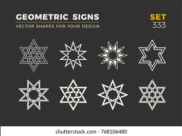 Set of eight minimalistic trendy shapes. Stylish vector logo emblems for Your design. Simple universal geometric signs collection.