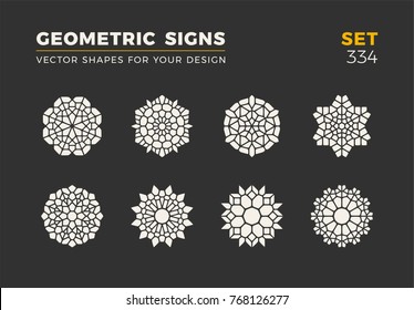 Set of eight minimalistic trendy shapes. Stylish vector logo emblems for Your design. Simple universal geometric signs collection.