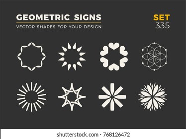 Set of eight minimalistic trendy shapes. Stylish vector logo emblems for Your design. Simple universal geometric signs collection.
