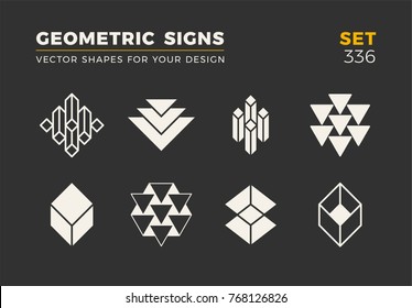 Set of eight minimalistic trendy shapes. Stylish vector logo emblems for Your design. Simple universal geometric signs collection.