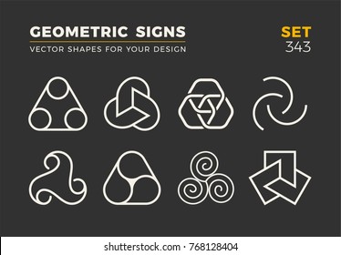 Set of eight minimalistic trendy shapes. Stylish vector logo emblems for Your design. Simple universal geometric signs collection.
