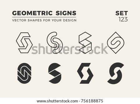 Set of eight minimalistic trendy shapes. Stylish vector logo emblems for Your design. Simple creative geometric signs collection.