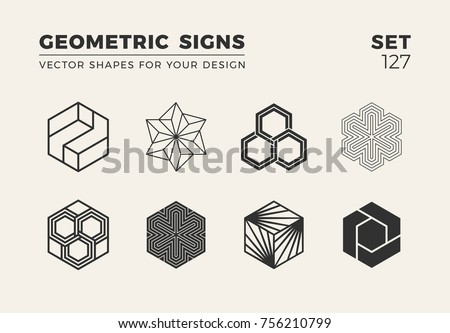 Set of eight minimalistic trendy shapes. Stylish vector logo emblems for Your design. Simple creative geometric signs collection.