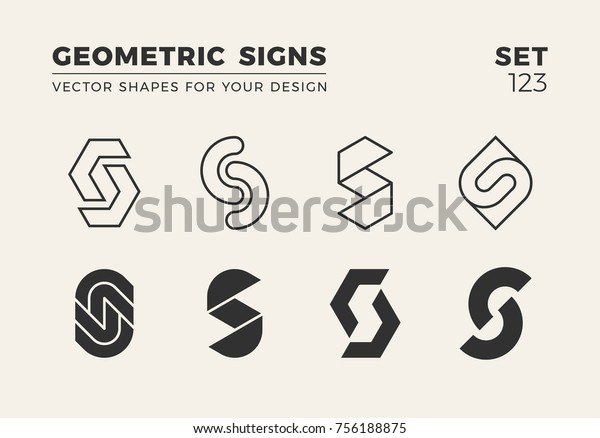 8つのミニマルなトレンディシェイプのセット デザイン用のスタイリッシュなベクター画像ロゴエンブレム シンプルなクリエイティブな幾何学的な標識コレクション のベクター画像素材 ロイヤリティフリー