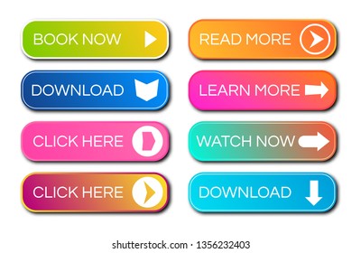 Set of eight modern gradient buttons with shadows. Read more Buttons. Vector illustration