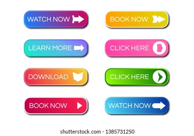 Set of eight modern gradient buttons with shadows. Read more Buttons. Vector illustration