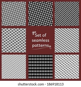 Set of eight monochrome seamless geometric patterns