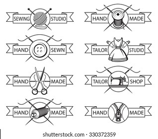 set of eight monochrome tailor labels