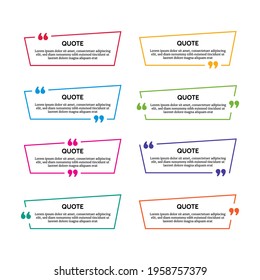 Set of eight multicolor quote box frames isolated on white background. Vector illustration